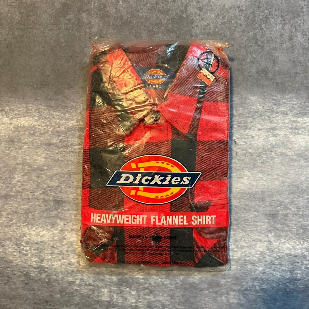 VTG Dickies Heavyweight Flannel Shirt Red Black Buffalo Plaid XL NIP Deadstock